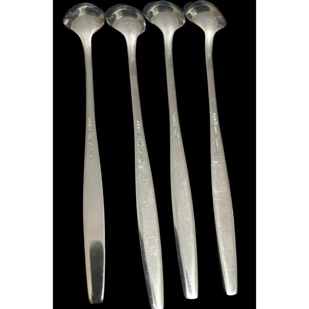 Vintage Japan Reliance Stainless Steel Iced Tea Spoons Set of 4 Textured Swirl